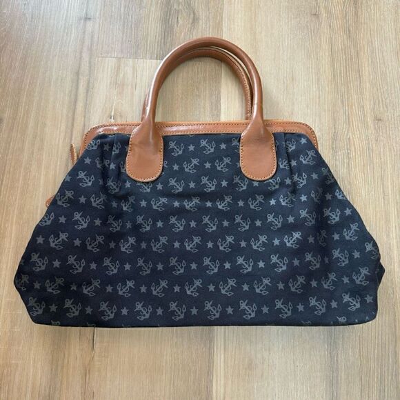 Sailor Jerry Artisan Crafted Blue Brown Leather Handle Tooled Shoulder Bag Purse - Picture 2 of 9